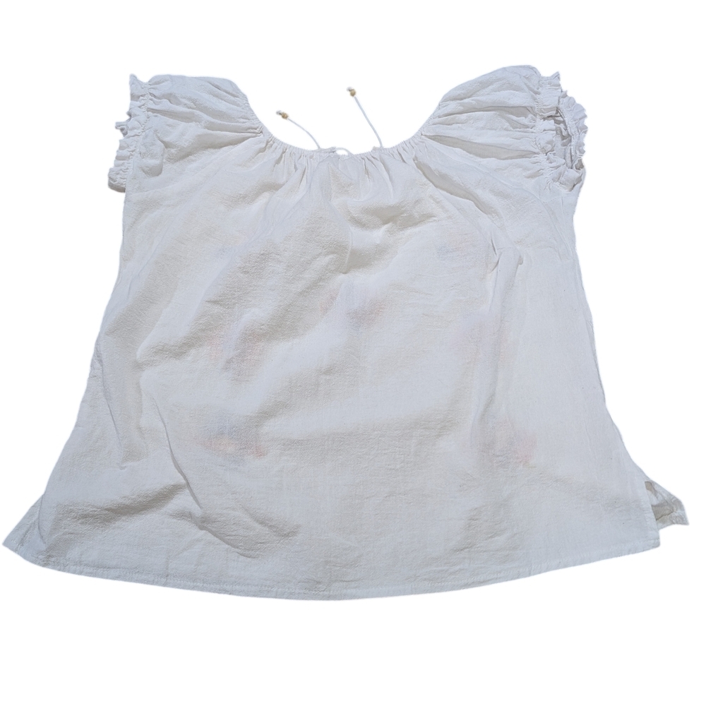 Embroidered White Cotton Peasant Blouse Boho Floral Artisanal Women's Top XL - Picture 4 of 7